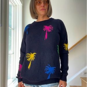 Cashmere boyfriend sweater by Kerri Rosenthal navy blue palm tree🌴small